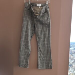 FRAME Beige Straight-Leg Plaid Trim Pants